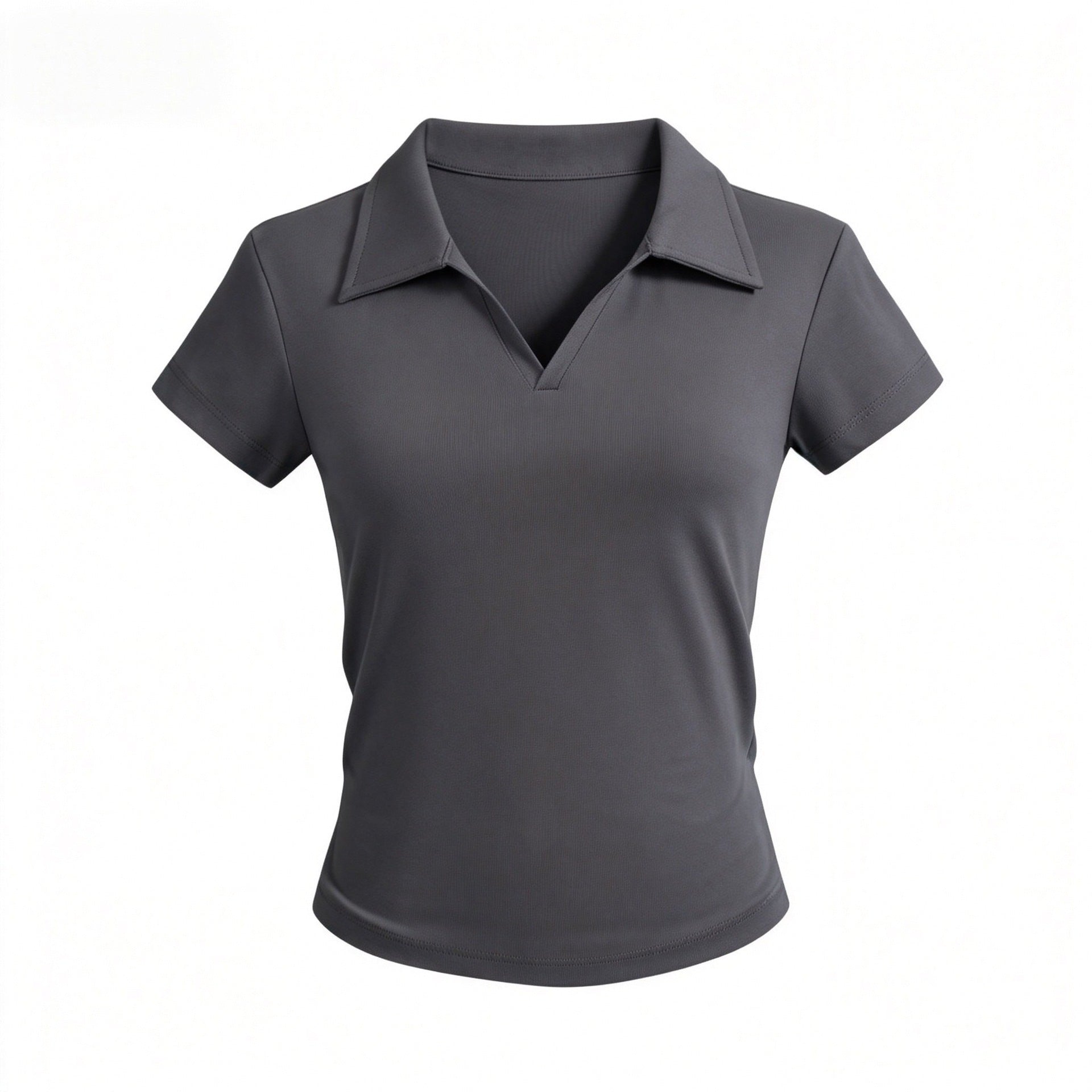 Small V-Neck,Short Fit, Waist-Cinching, Slim Fit Short-sleeve T-shirt