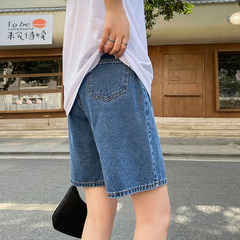 Women Summer Loose Straight Wide-Leg Knee-Length Shorts