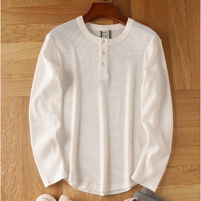 Men's Cotton Waffle Long Sleeve Henry V-Neck T-Shirt