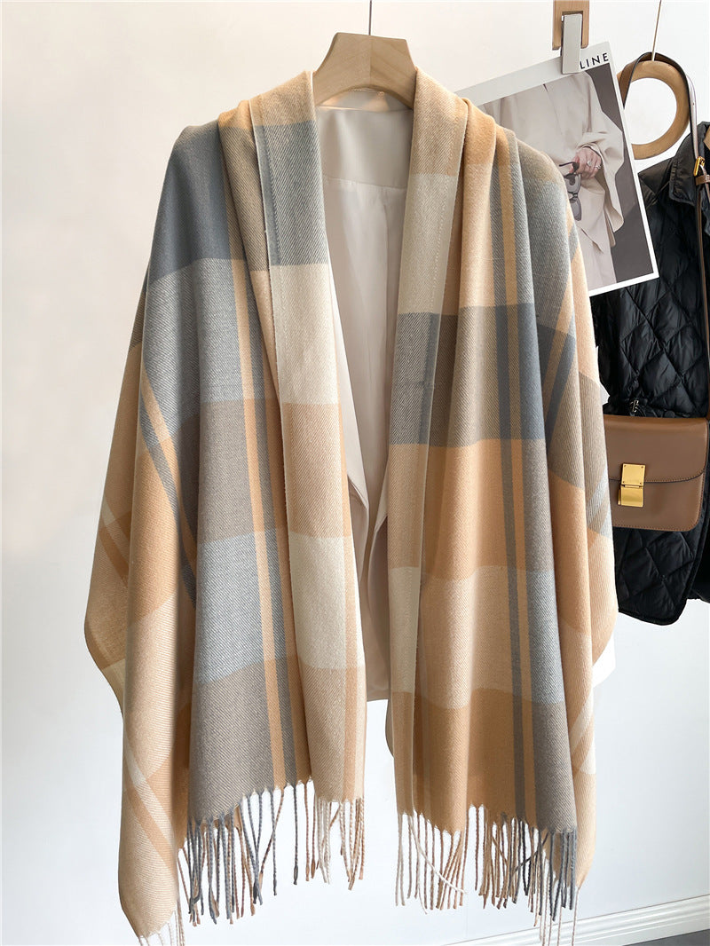 Plaid Scarf Unisex Long Tassel Imitation Cashmere Shawl