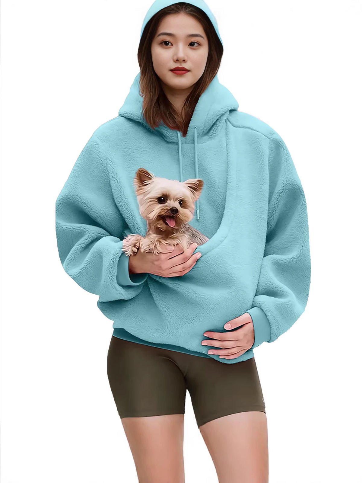 Womens Hooded Plush Pet Pocket Sweatshirt
