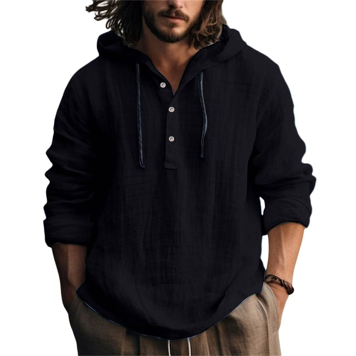 Mens Cotton Linen Hooded Sweatshirt