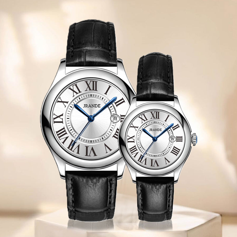 Jrande Leather Strap Quartz Couple Watches