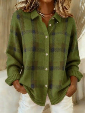 Womens Plaid Long Sleeve Cardigan