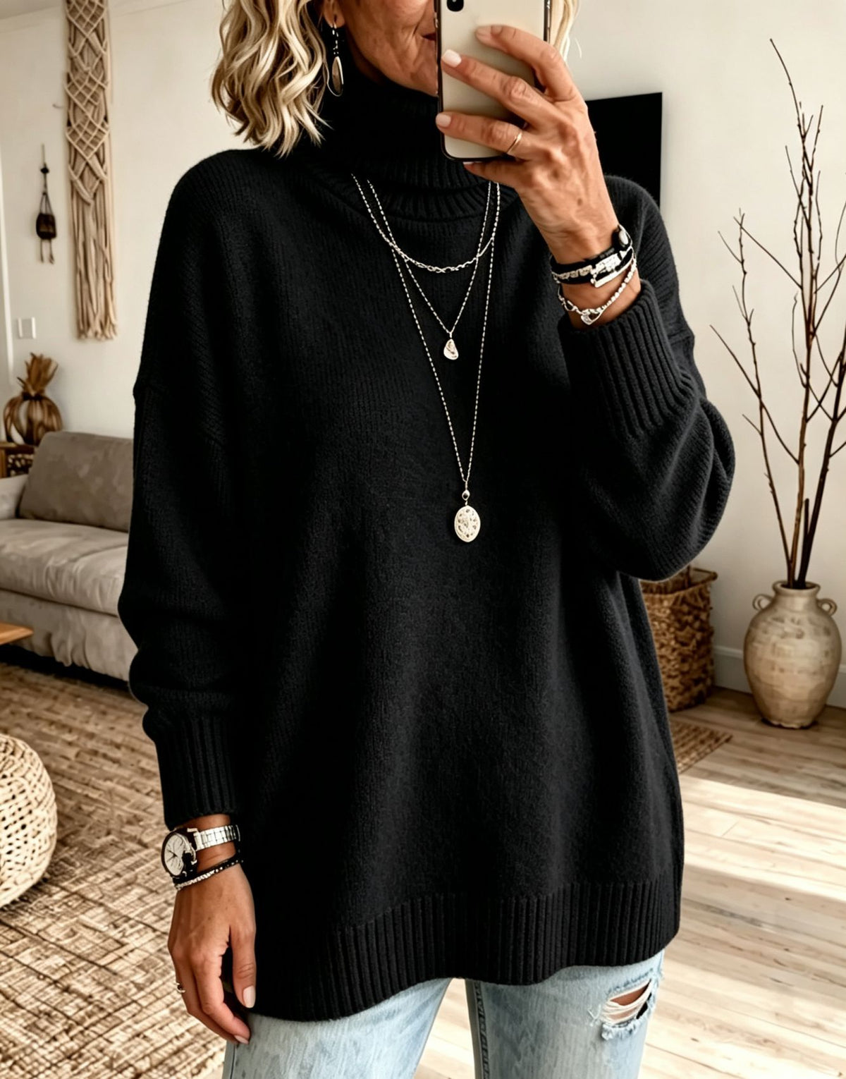 Women's High-Neck Knit Sweater