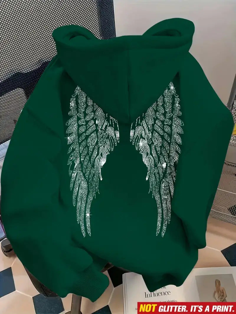 Women's long-sleeved printed hooded sweatshirt