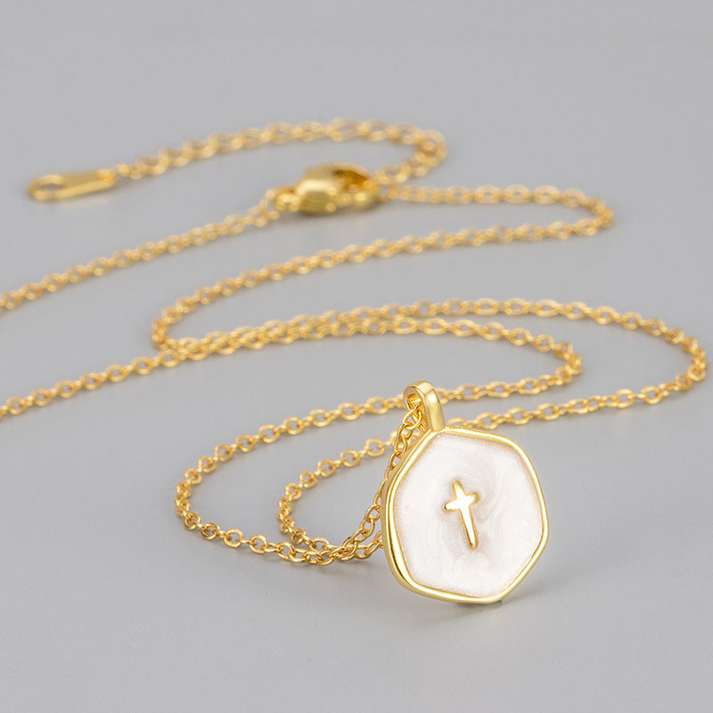 Copper Plated 14K Gold Enamel Cross Pendant Necklace