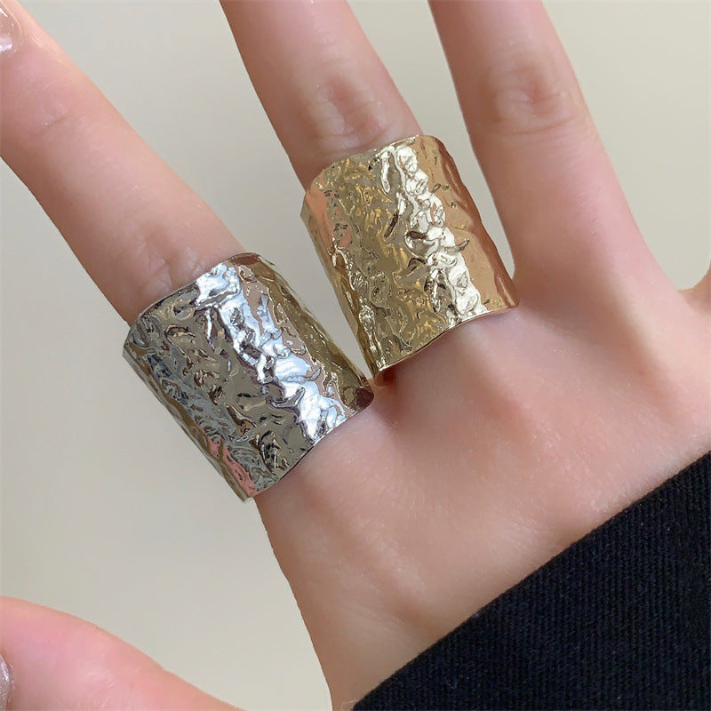 European American Retro Lava Texture Metal Wide Opening Ring Unisex Couple Fashion Ring