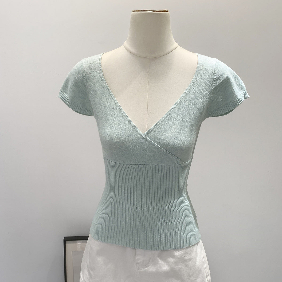 Womens Pure Cotton V-Neck Knitted T-Shirt