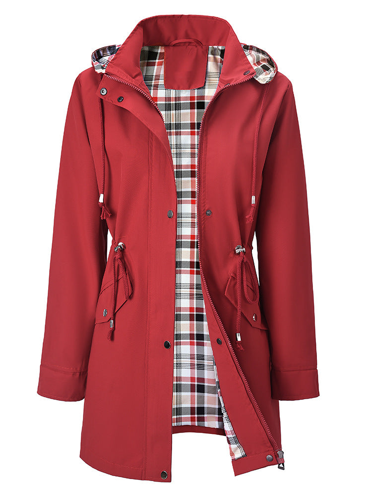 Womens Waterproof Windbreaker with Plaid Lining