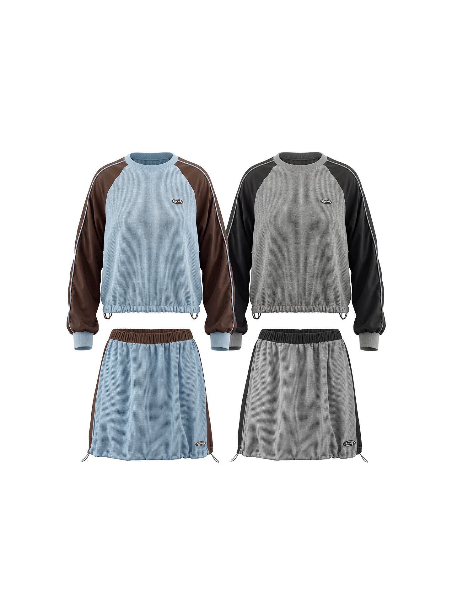 Women's Color-block Hooded Sweatshirt and Skirt Set