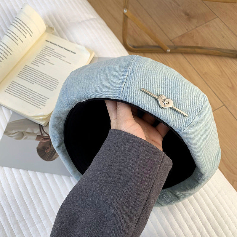 Washed Denim Newsboy Cap