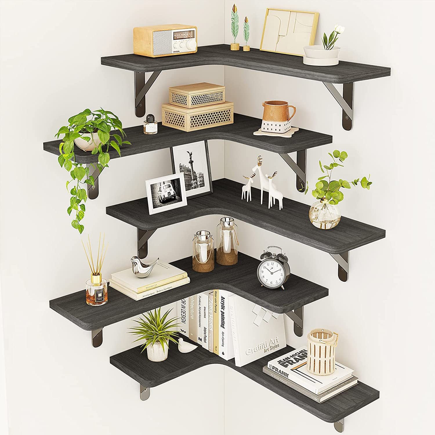 Floating Wood Shelf Wall Mounted Storage Rack
