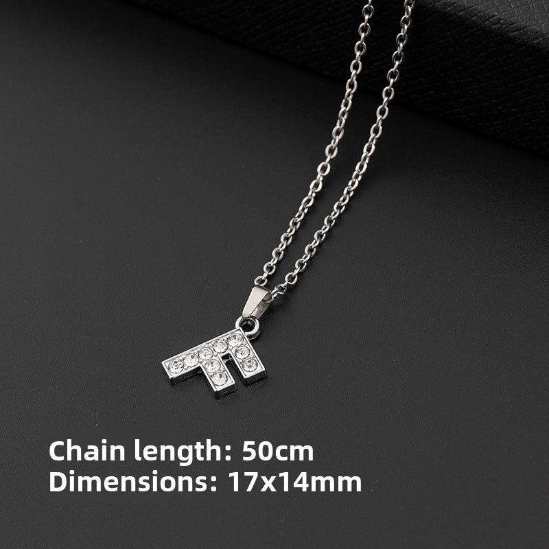 Stainless Steel Letter Pendant Necklace Diamond-Encrusted Women Jewelry