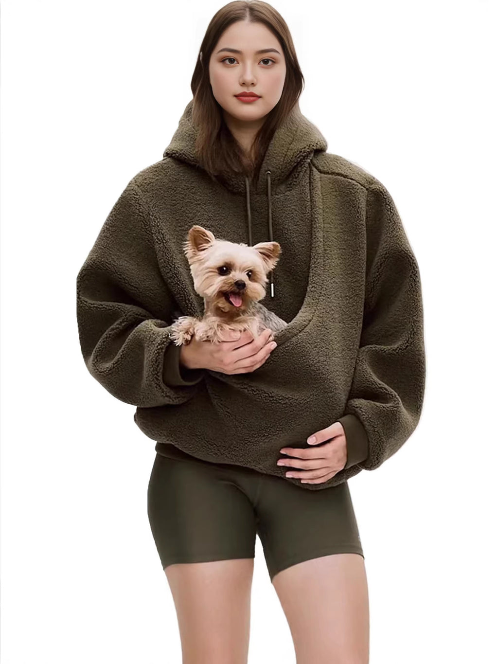Womens Hooded Plush Pet Pocket Sweatshirt