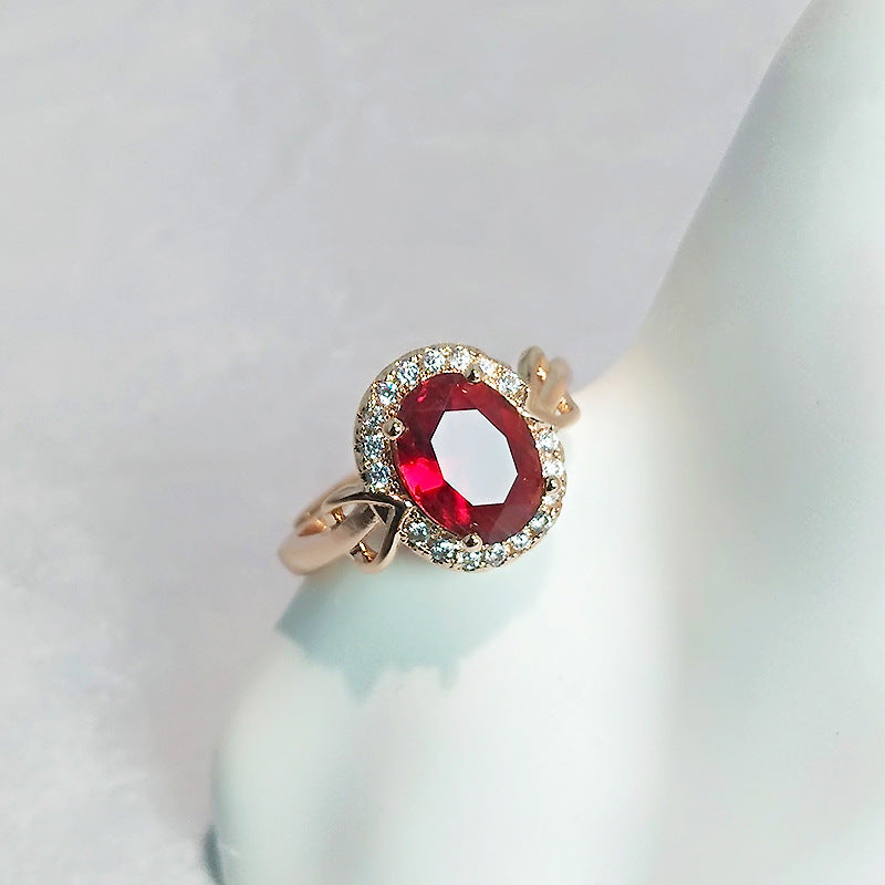Imitation Ruby Rose Gold Plated Adjustable Crystal Ring