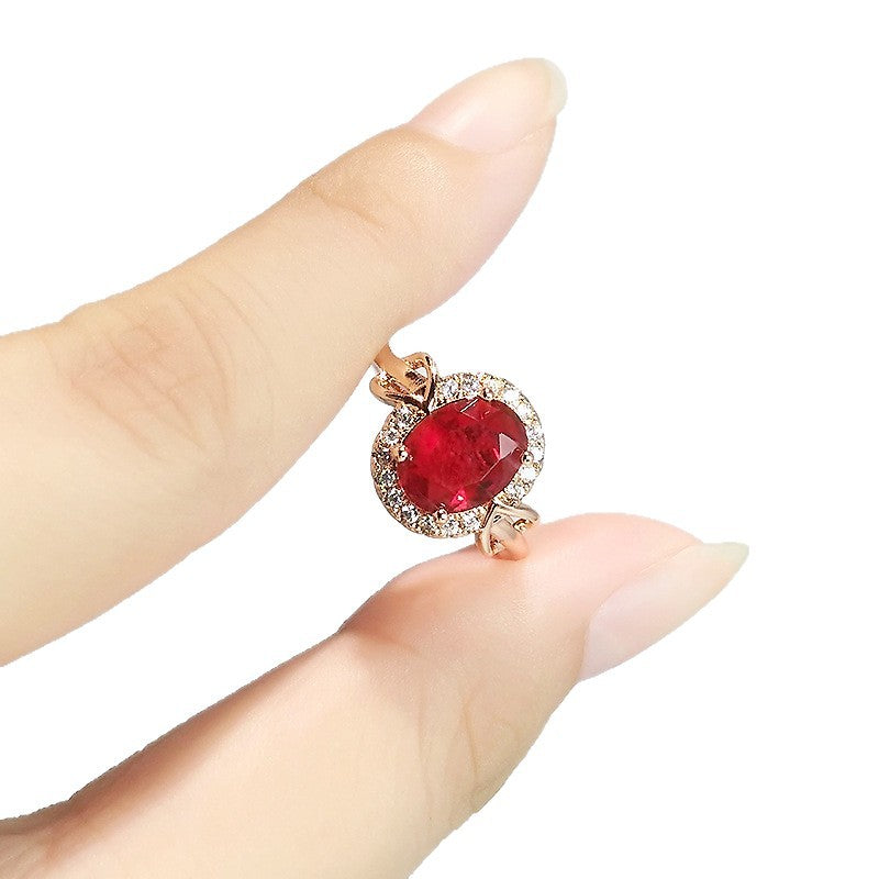 Imitation Ruby Rose Gold Plated Adjustable Crystal Ring