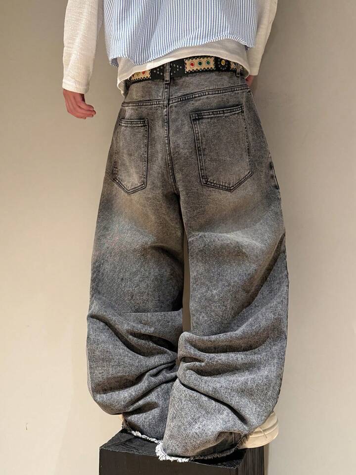 Gothic Style Cherry Blossom Embroidered Unisex Straight Leg Jeans