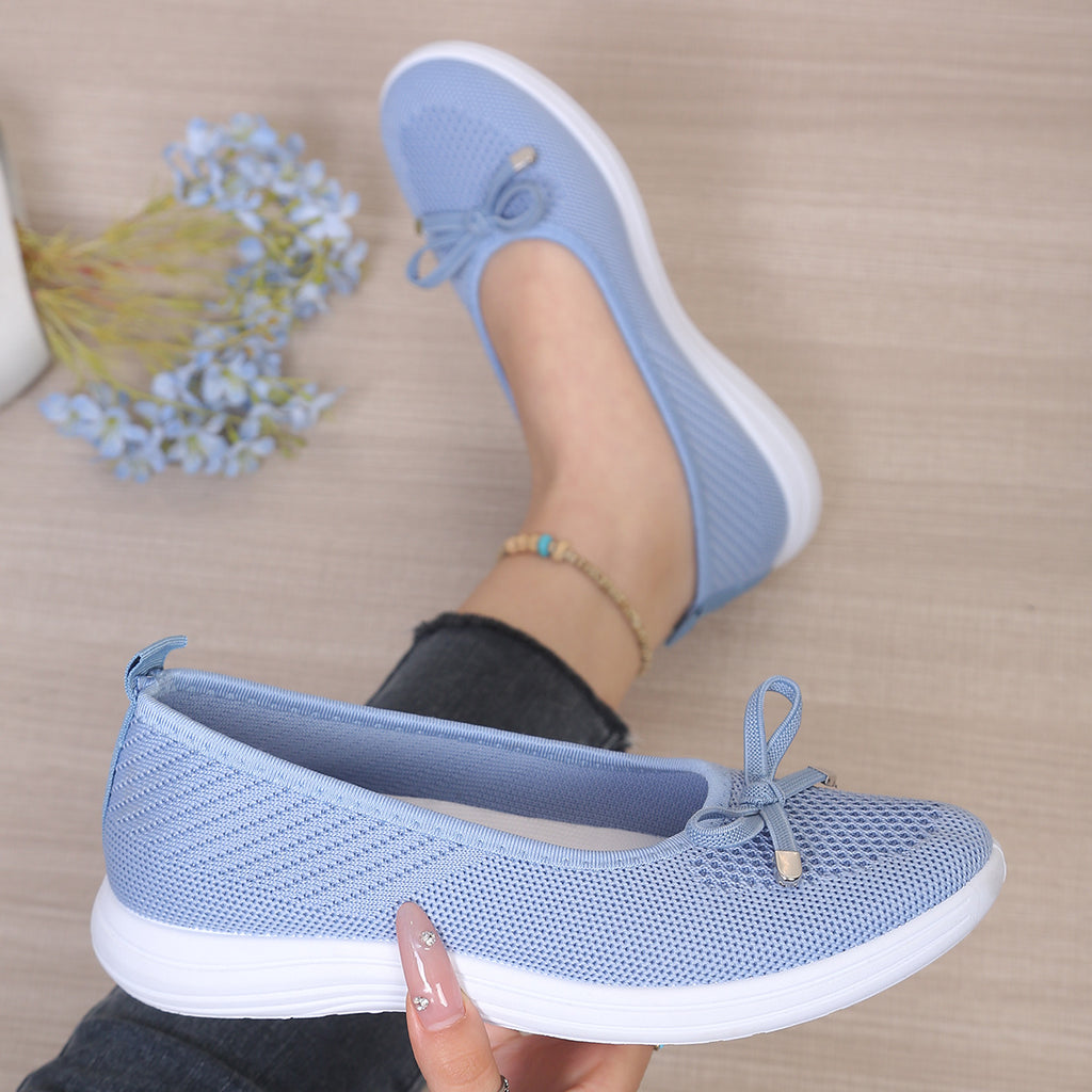 Womens Breathable Fly-Knit Bowknot Casual Walking Shoes
