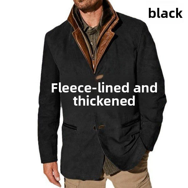 Men's Retro Color Block Stitching Casual Jacket Lapel Long Sleeve Outerwear