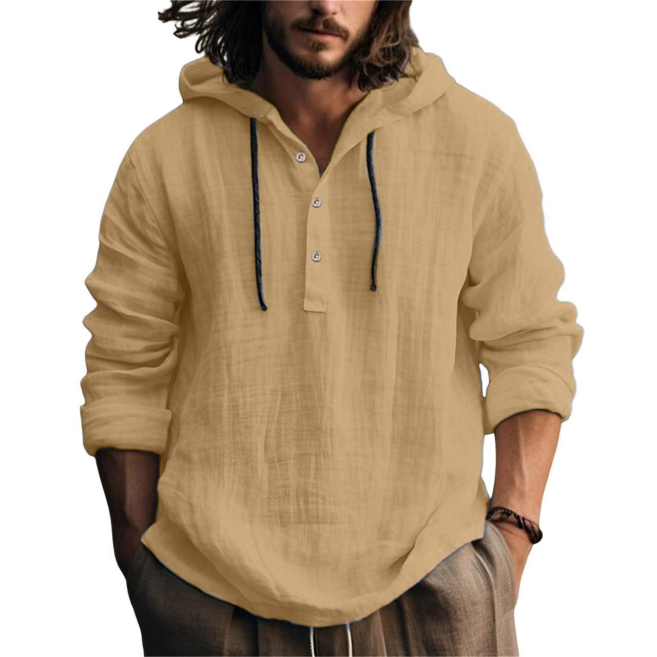 Mens Cotton Linen Hooded Sweatshirt