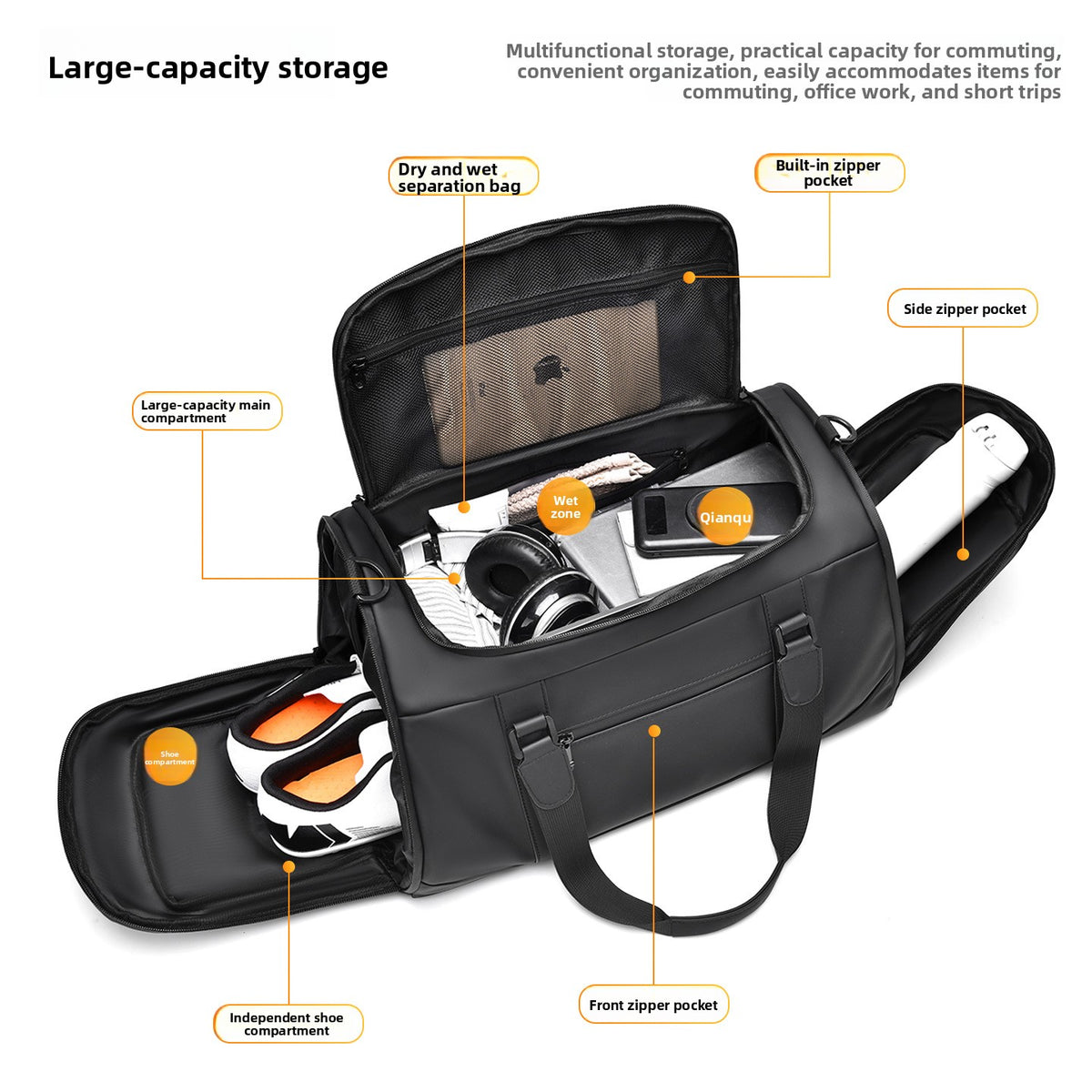 Compartment Sports Fitness Bag Portable Outdoor Leisure Travel Bag Dry and Wet Separation Travel Bag