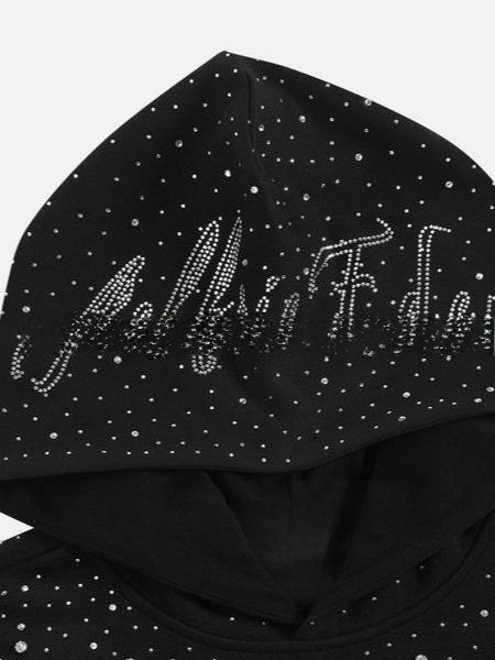 Rhinestone Hooded Sweatshirt Retro Washed Unisex