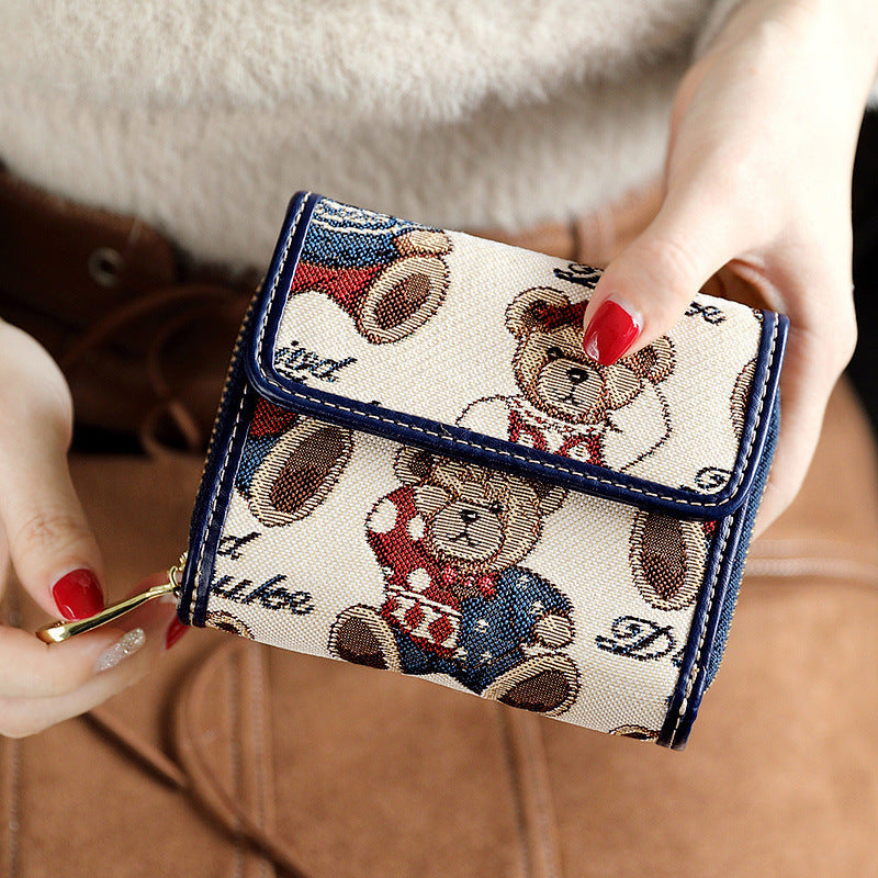 Korean Style Corduroy Folding Wallet
