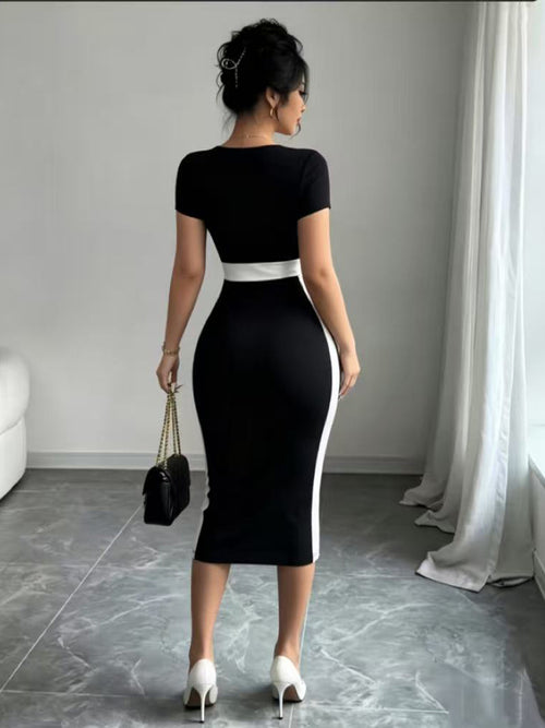 Bodycon Square Neck Cap Sleeve Dress