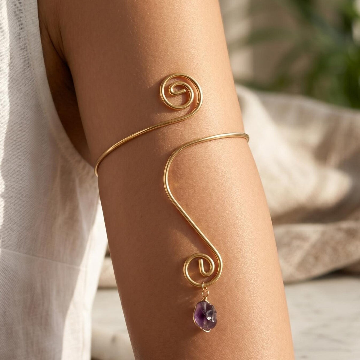 Spiral Amethyst Open Arm Bracelet Light Luxury Upper Arm Ring
