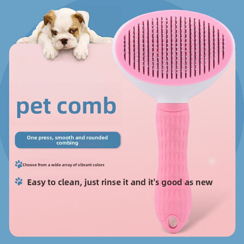 Stainless steel pet hair removal comb with automatic hair removal brush