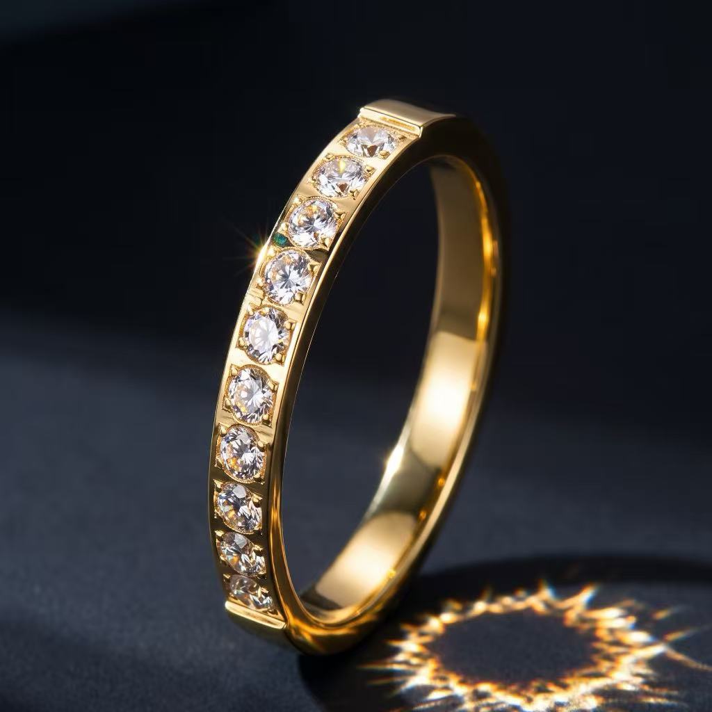 Stainless steel ring with diamonds, titanium steel ring