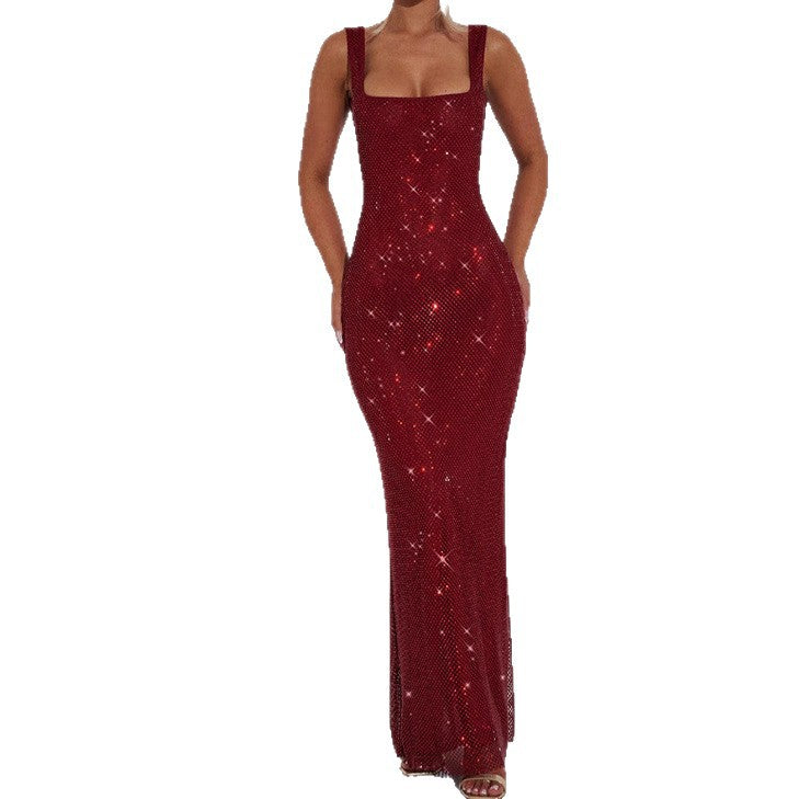 Sequin Mesh Double Strap Dress