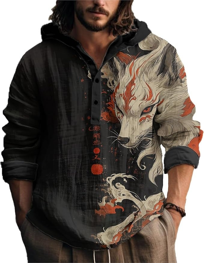 Mens 3D Printed Hooded Short Sleeve Shirt Casual Lapel Polyester Shirt