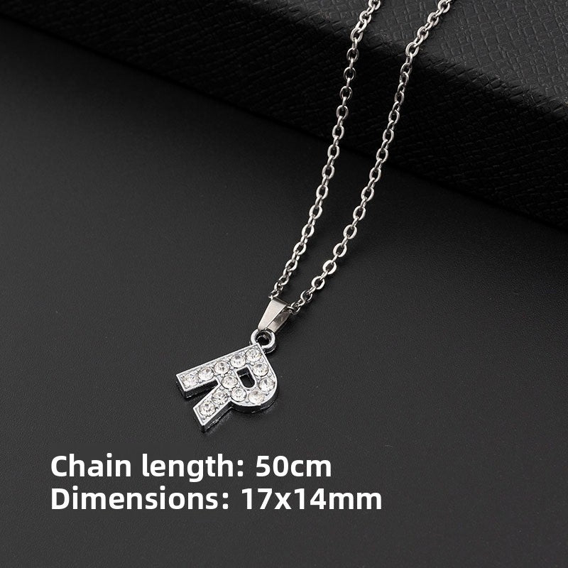 Stainless Steel Letter Pendant Necklace Diamond-Encrusted Women Jewelry
