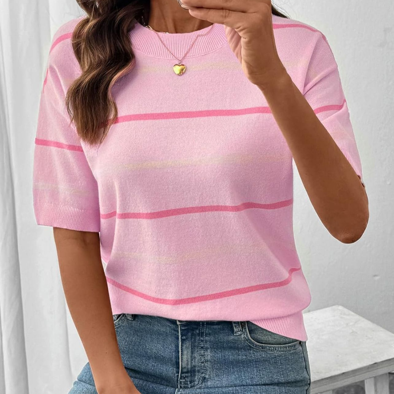 Striped Color Block Knit Top for Women