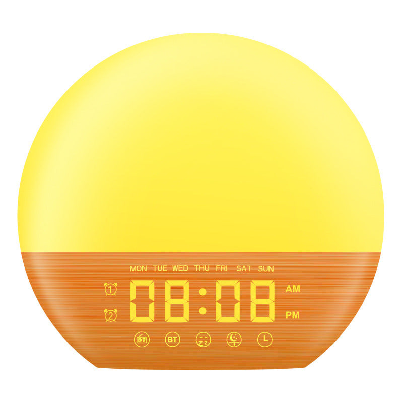 Wood Grain FM Radio Sunrise Wake Up Light Bluetooth Speaker Alarm Clock