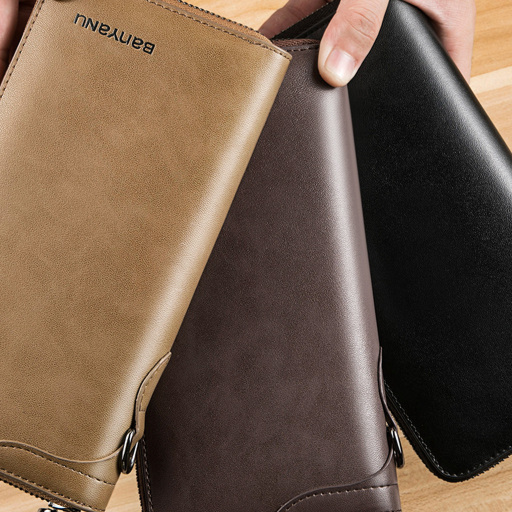 Mens Retro Cowhide Zipper Wallet