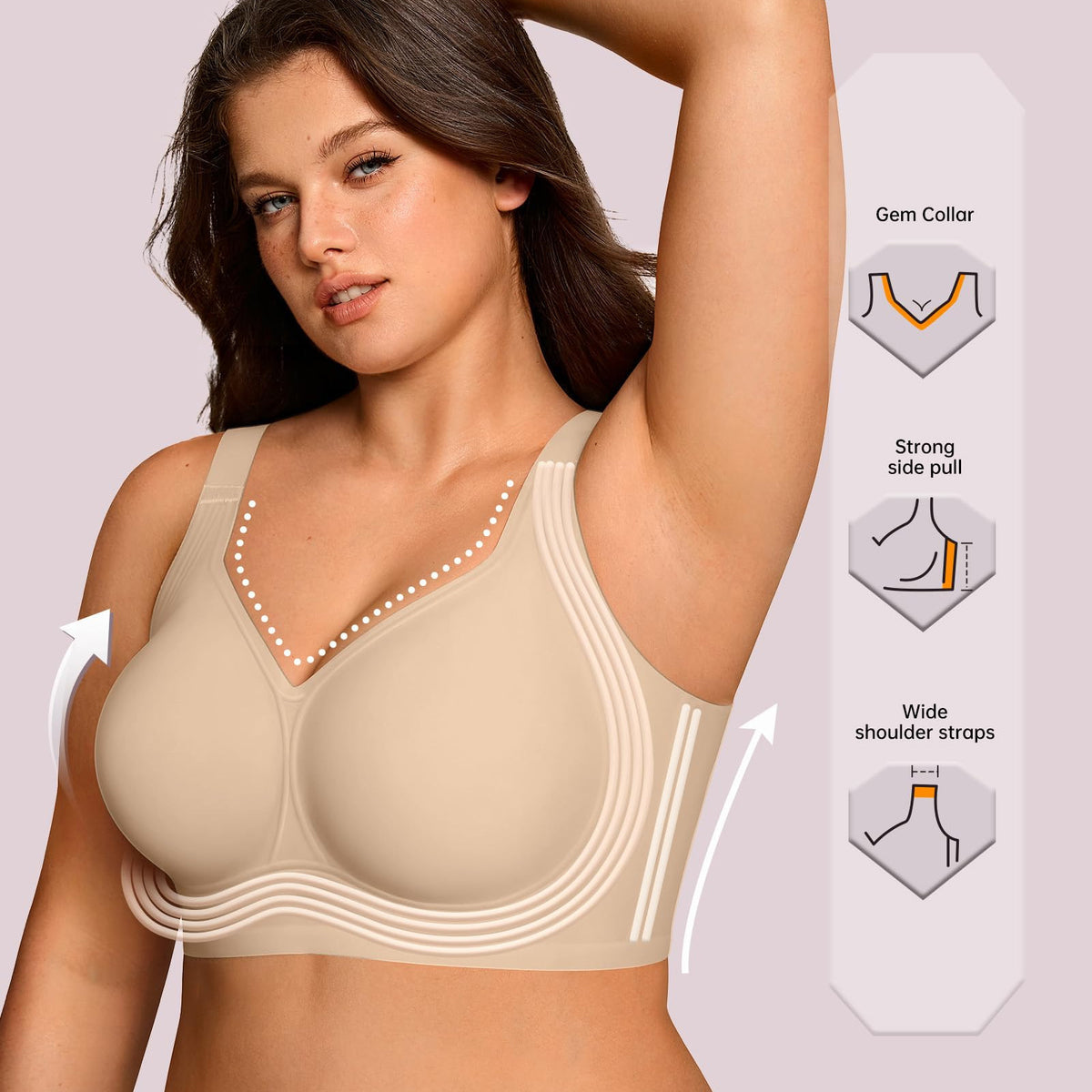 Women's support bra to prevent sagging and make large breasts appear smaller