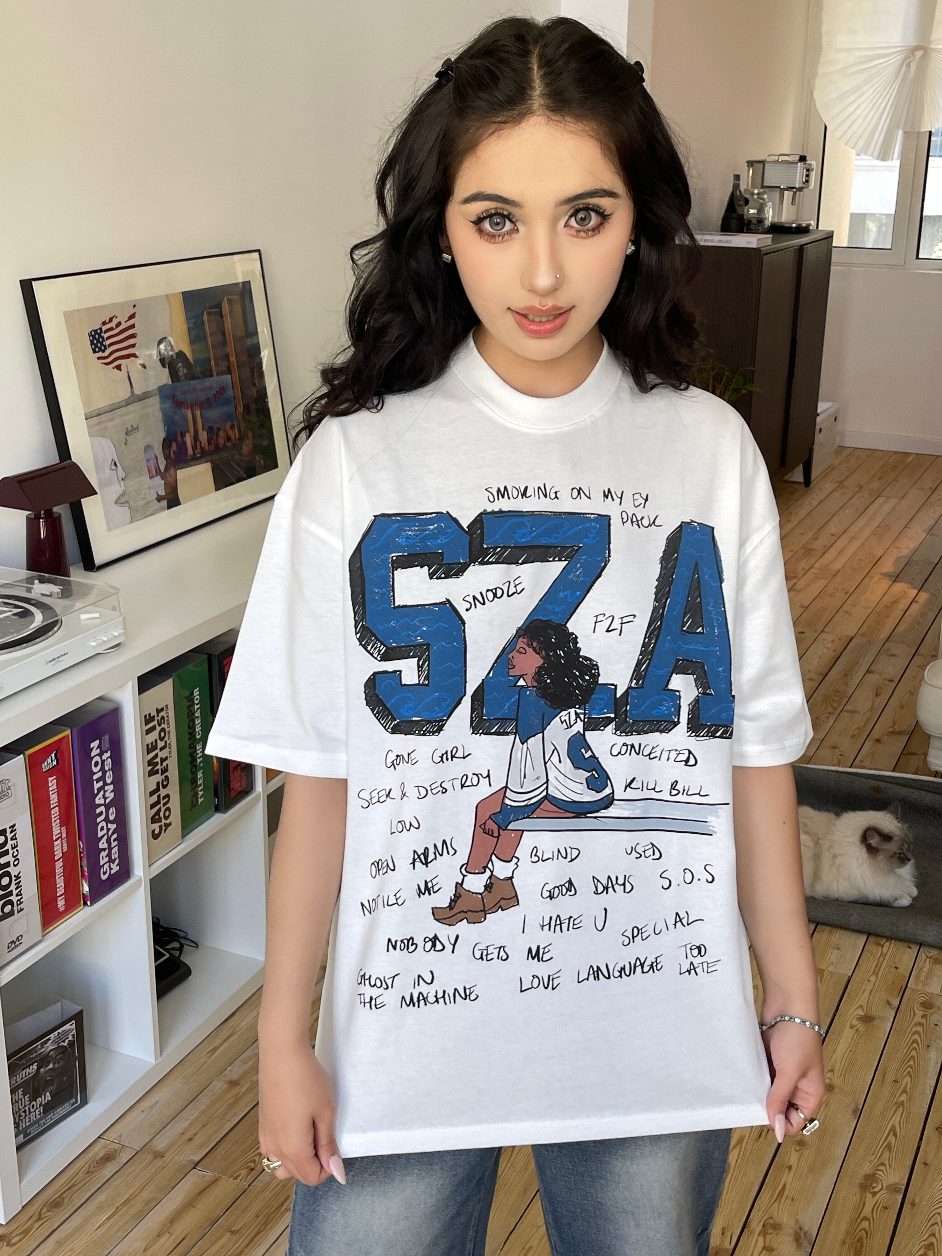 SZA Cartoon Graphic Cotton T-Shirt