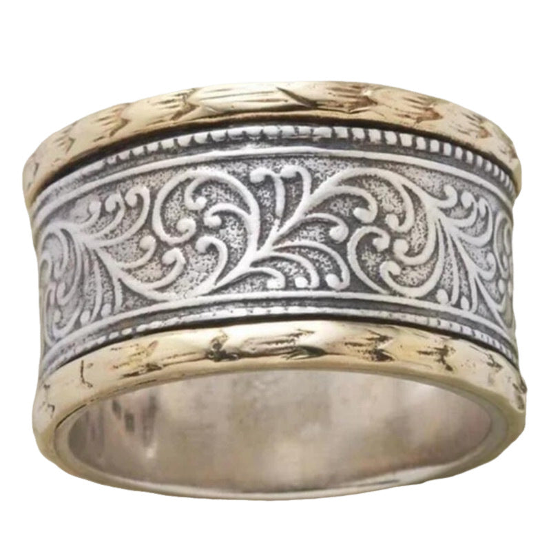 Geometric Carved Two-Tone Copper Ring
