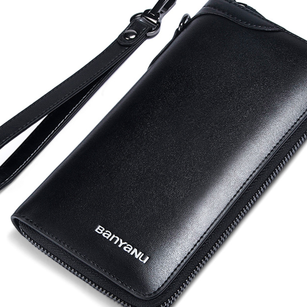Mens Retro Cowhide Zipper Wallet
