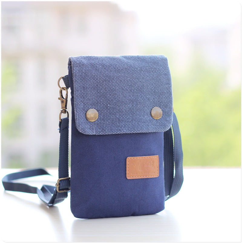 Solid Color Canvas Crossbody Phone Bag 3 Layer Shoulder Wallet
