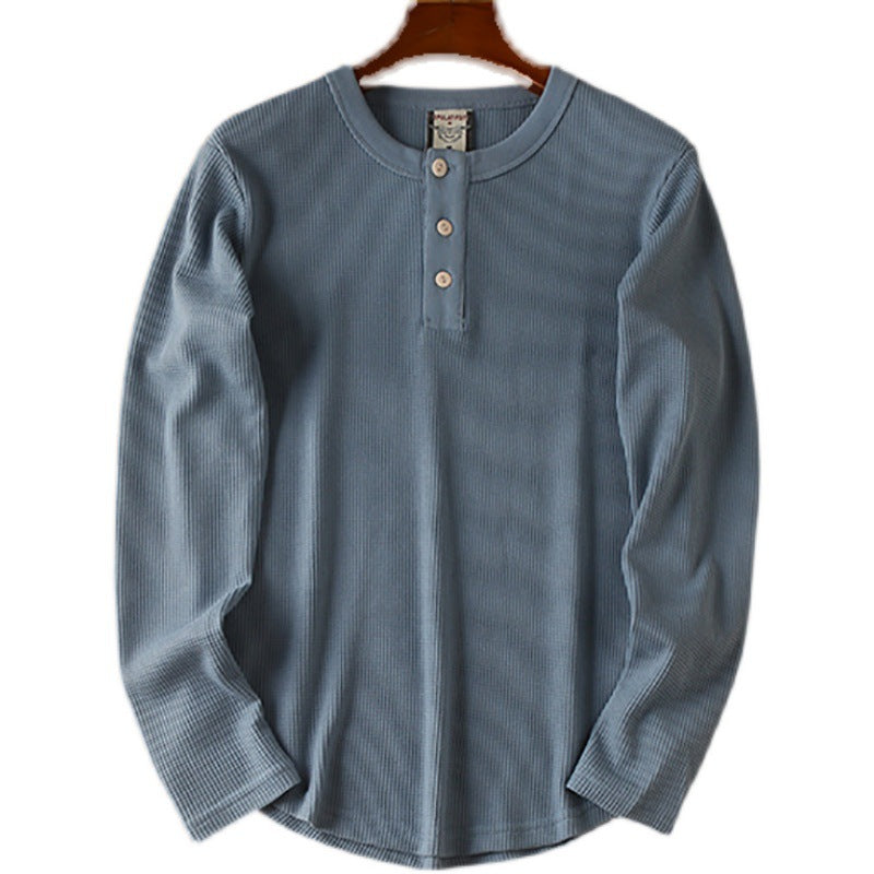 Men's Cotton Waffle Long Sleeve Henry V-Neck T-Shirt