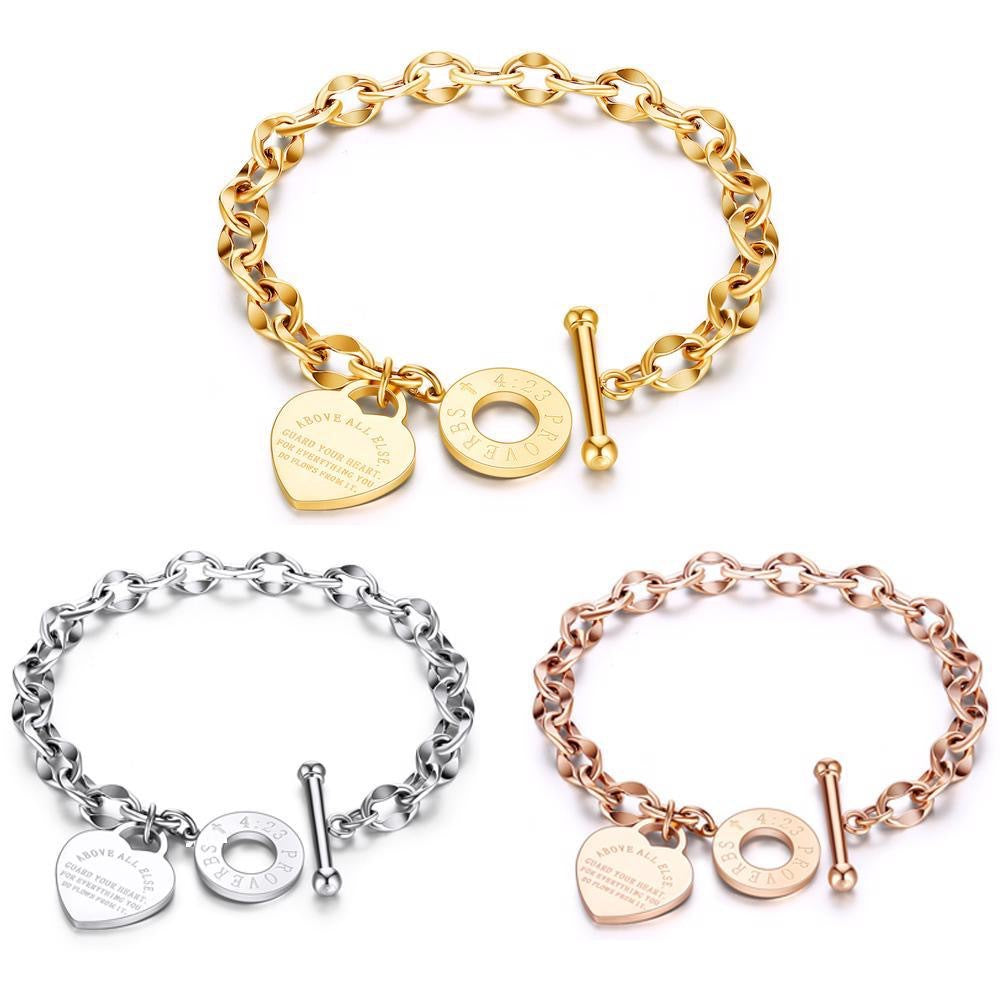 Lady OT Heart-shaped Titanium Steel Bracelet