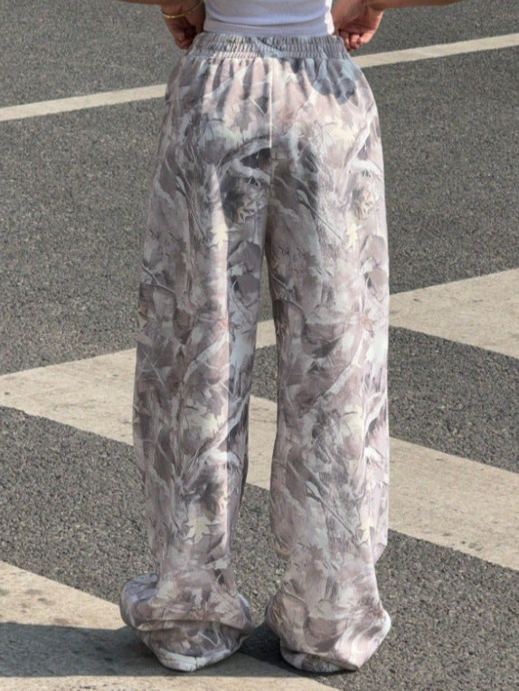 Printed Slim Wide-Leg Pants