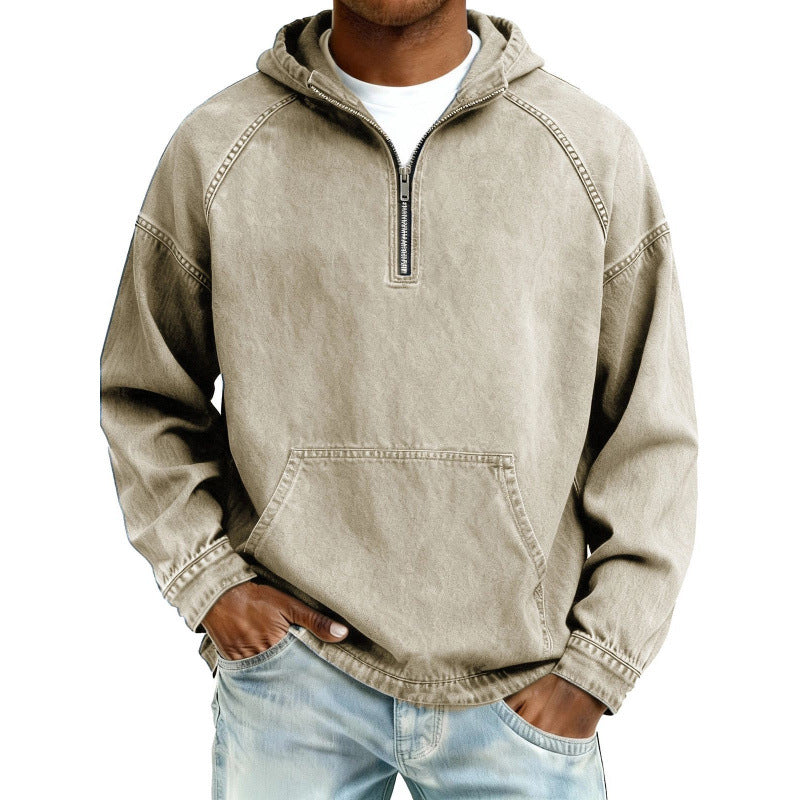 Men's Retro Half-Zip Hooded Sweatshirt