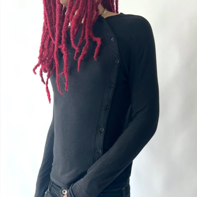 Long-Sleeve T-Shirt with Side Button Design, Unisex