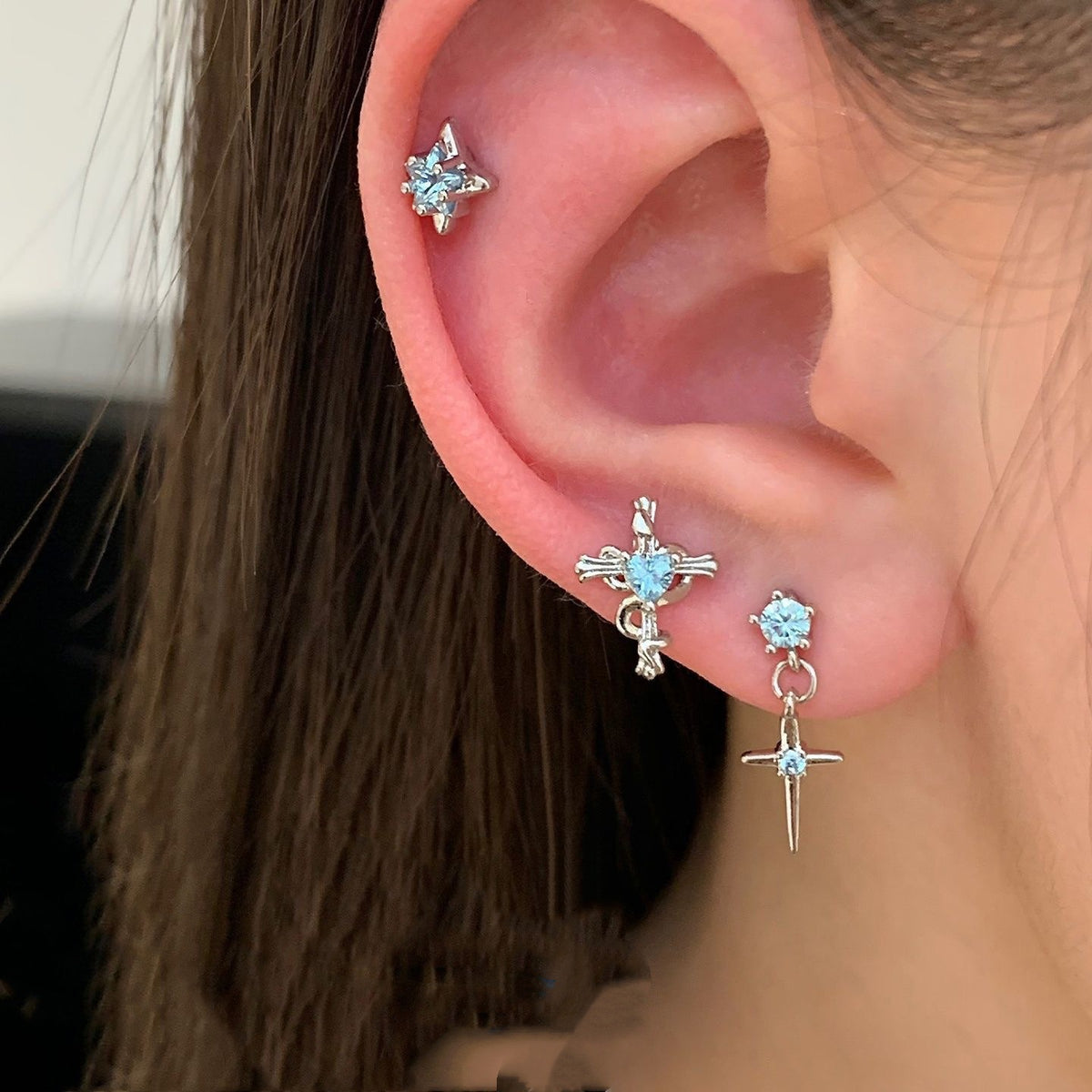 Ice-blue zircon stud earrings