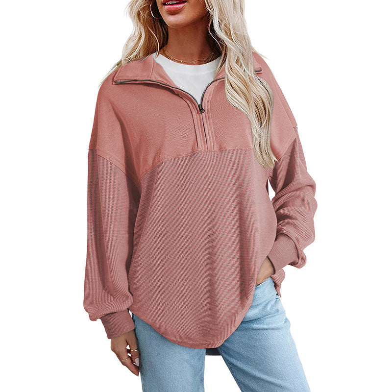 Womens Solid Color Lapel Sweatshirt